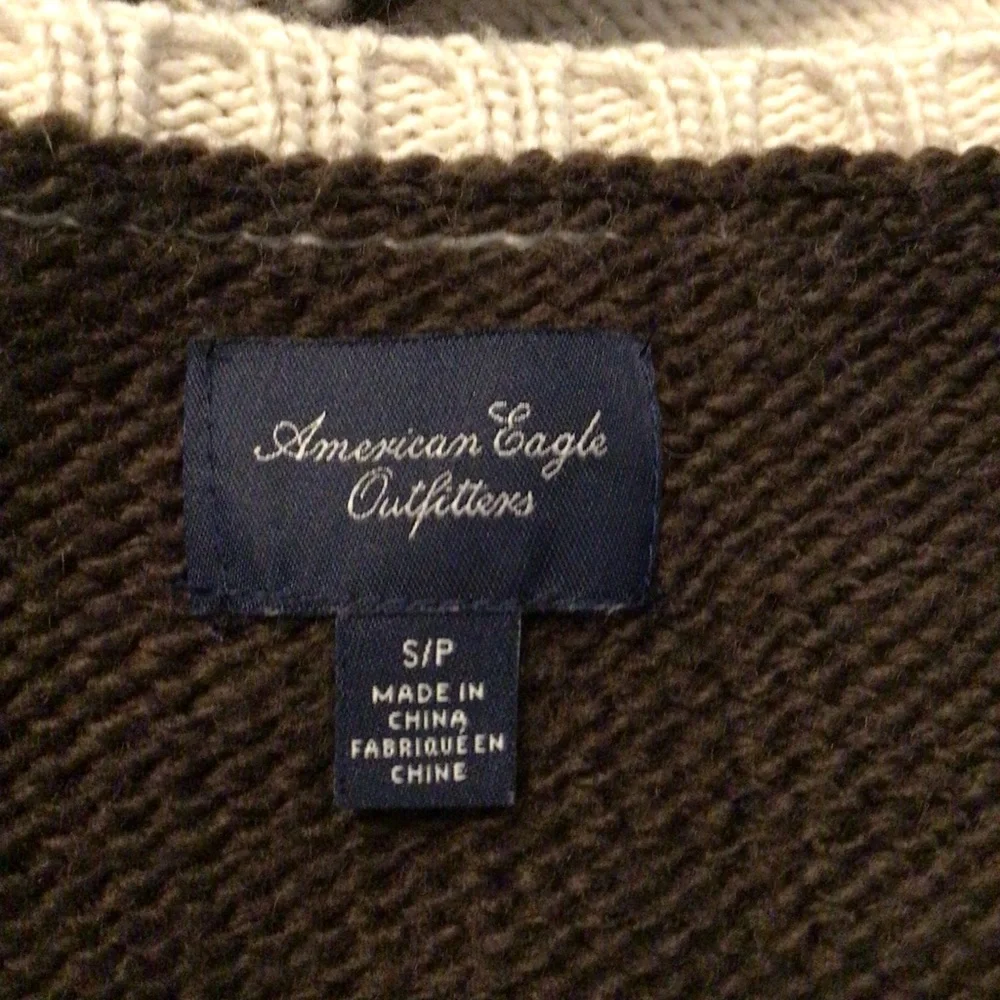 American Eagle Brown Cream Fair Isle Wool Blend Sweater Small
